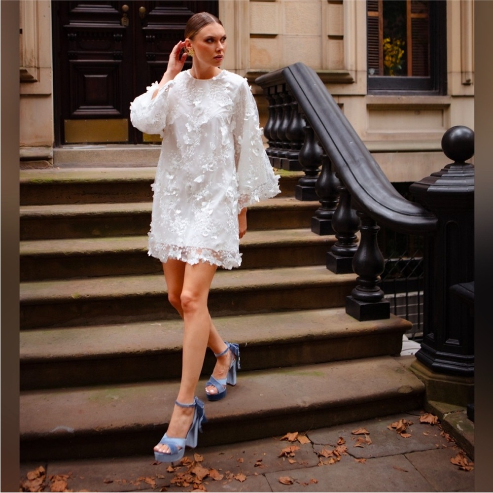 White Floral Appliqué Mini Dress
